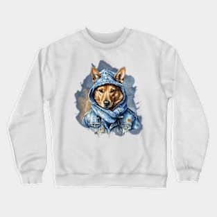 Street Dog wearing a denim jacket hoodie watercolor splash art Crewneck Sweatshirt